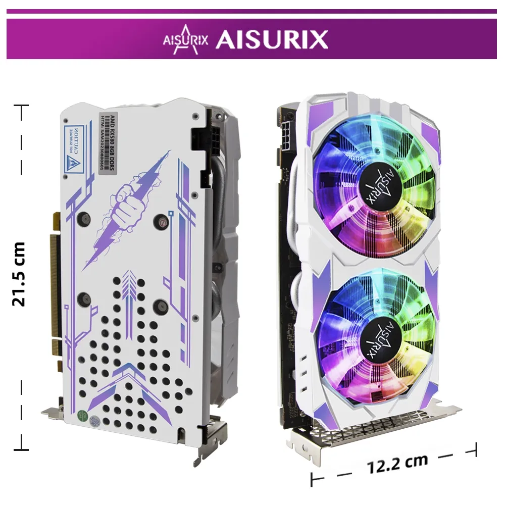 TARJETA GRÁFICA AISURIX RX580 8G 8GB GDDR5 DUAL FAN BLANCA, vista 2